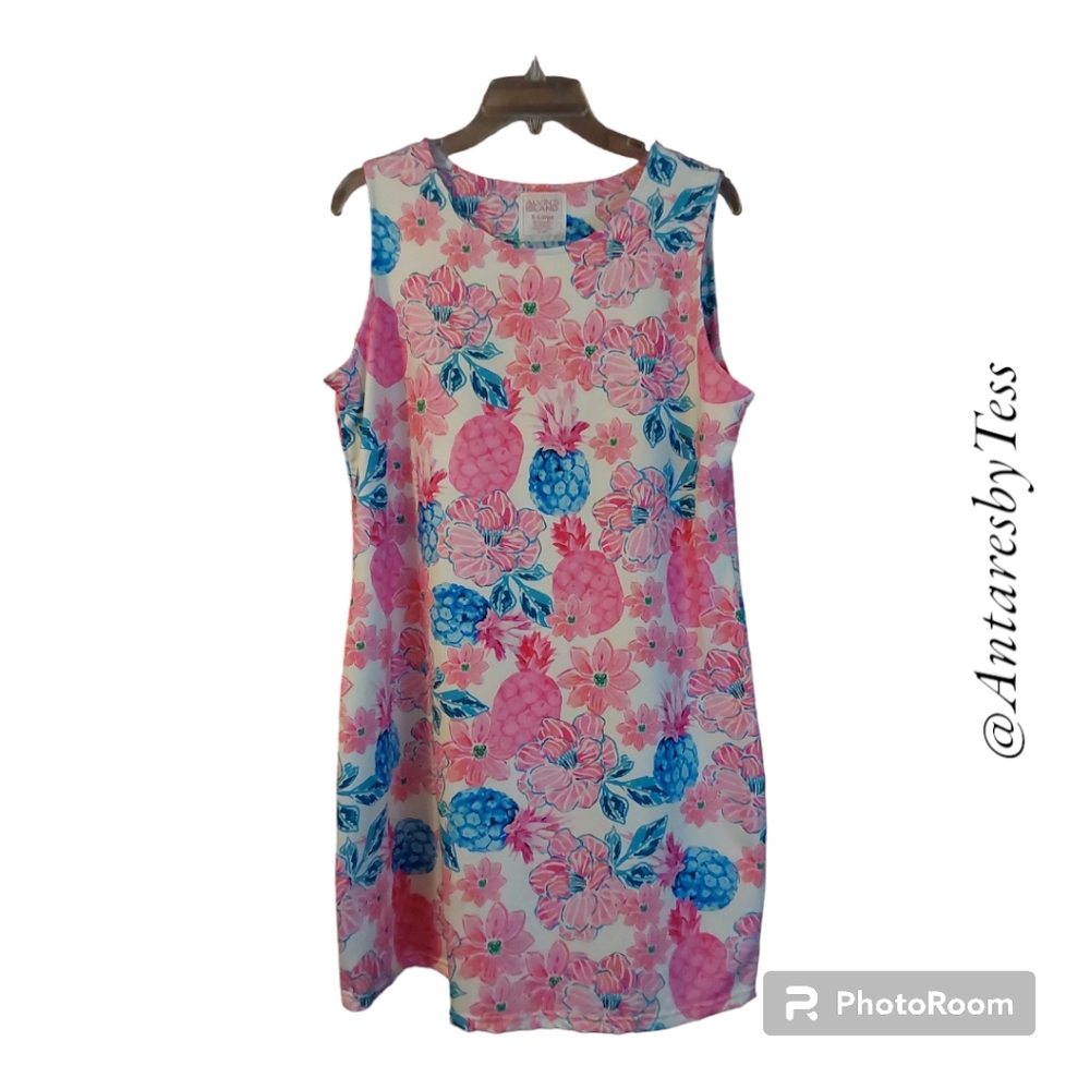 Alvin's Island XL shift dress tropical floral poly/spandex resortwear beachy